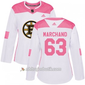 Dame Ishockey Boston Bruins Tröja Brad Marchand 63 Adidas 2017-2018 Vit Rosa Fashion Authentic
